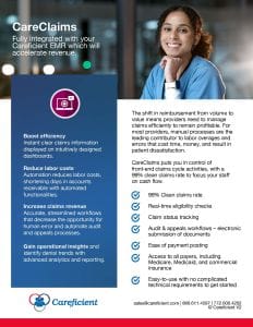 CareClaims revenue cycle feature sheet